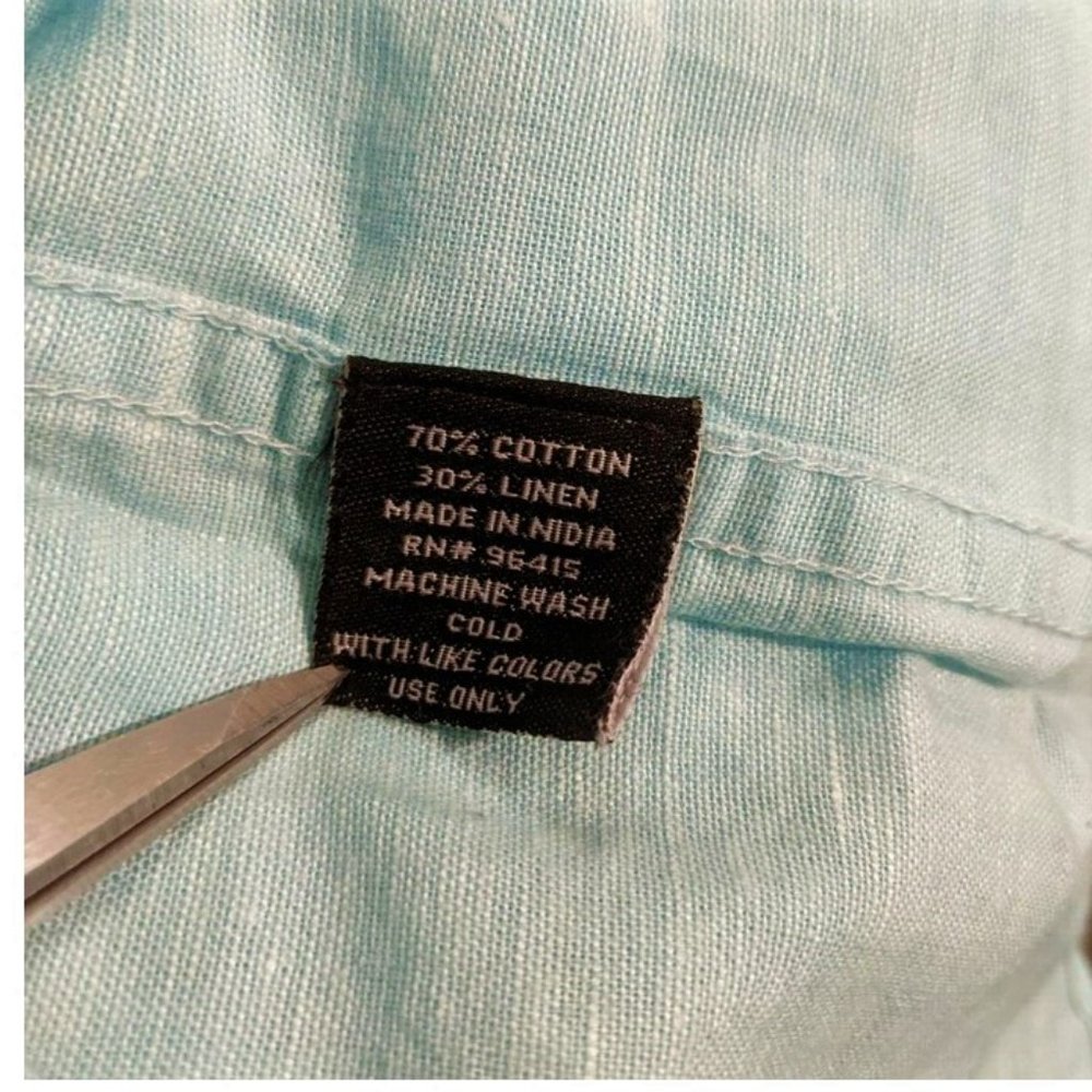Mens Pastel Blue Linen Long Sleeve Shirt Sz L Flamingo NEW Artistry in Motion - Picture 9 of 9